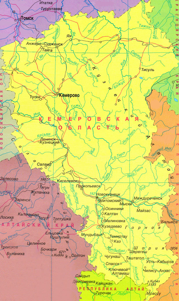 Карта Горной Шории